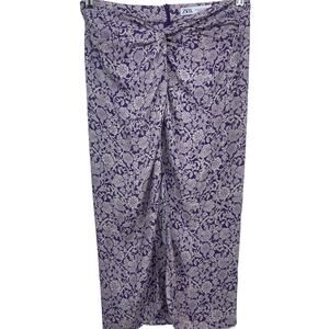 ZARA Front Knot Purple and Cream Colored Midi Skirt Size Medium